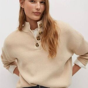 Mango Ecru Button Detail Turtleneck‎ Sweater